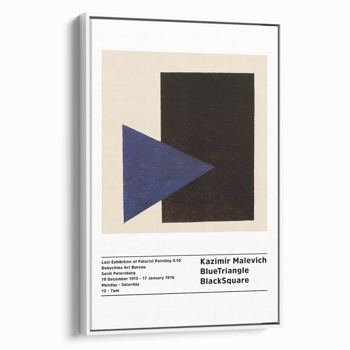 Extra large framed canvas featuring a vintage poster art design with colorful abstract shapes on a black background.