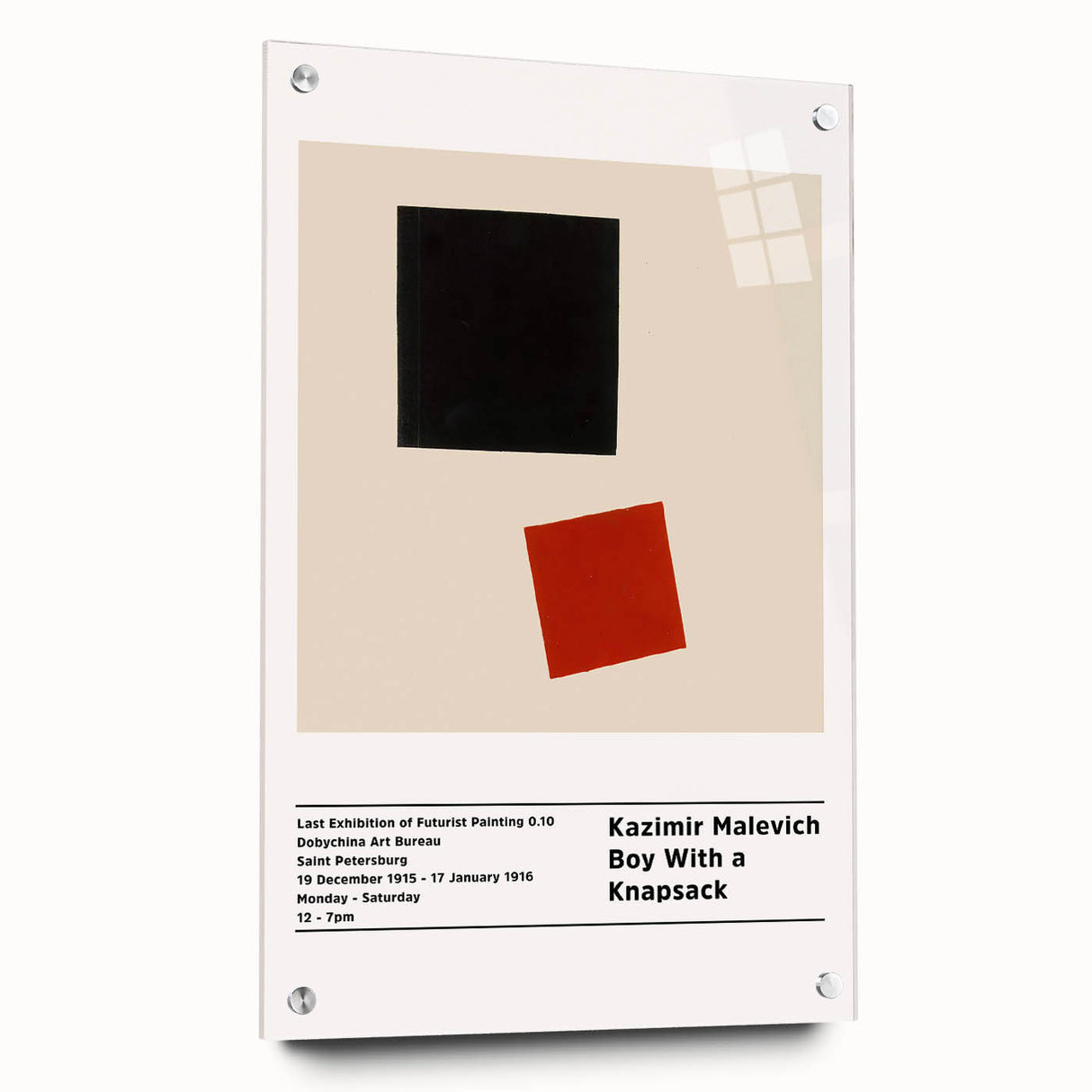 Large abstract wall art on acrylic glass showing geometric shapes in black and white.