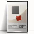 Large abstract wall art featuring geometric shapes in black and white, mid-century modernist style, framed in acrylic.