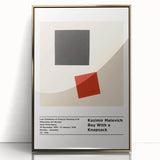 Mid-century modernist large art print featuring geometric shapes in bold primary colors, framed in gold acrylic.