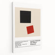 Abstract geometric shapes in black and white on a large stretched canvas, suitable for kitchen wall art.