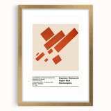 Extra large abstract art print featuring geometric shapes in black and white, framed in gold, ideal for living room decor.