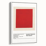 Vintage poster art featuring a minimalist Malevich design in black and vibrant colors on a large framed canvas.