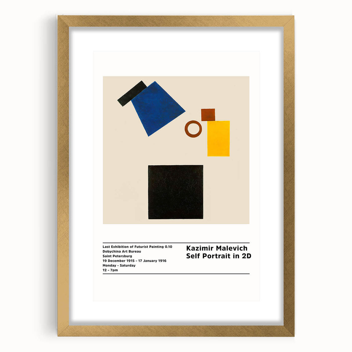 Extra large abstract art print featuring geometric shapes in black and white, framed in gold, ideal for living room decor.