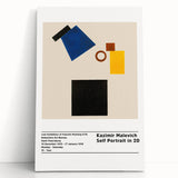 Large black and white abstract Malevich design on stretched canvas, ideal for kitchen wall art or bedroom ambiance.