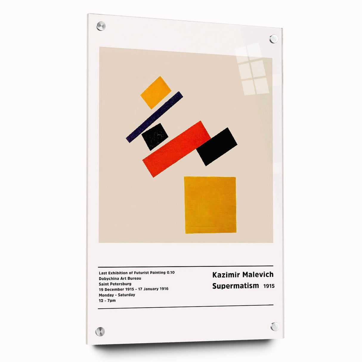 Large abstract wall art on acrylic glass featuring geometric shapes in black and white.