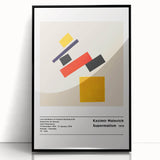 Large abstract wall art featuring geometric shapes in black and white, mid-century modernist style, framed in acrylic.