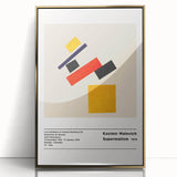 Framed acrylic print of a mid-century modernist abstract design in black and gold, ideal for modern art wall decor.