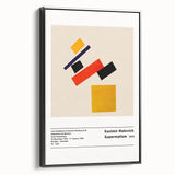 Black and white abstract landscape on framed canvas, featuring geometric shapes, ideal for bedroom wall decor.