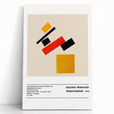 Large black and white abstract Malevich design on stretched canvas, ideal for kitchen wall art or bedroom ambiance.