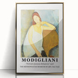 Mid-century modernist art print of abstract figures in muted gold and black, framed acrylic, ideal for modern art wall decor.