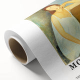 Art Deco poster featuring a stylized female figure in muted pastel tones on rolled canvas, ideal for nursery wall art.