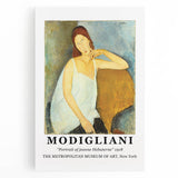 Large black and white abstract portrait on stretched canvas, featuring a face with elongated features.