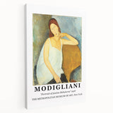 Large art depicting a Modigliani-inspired portrait in muted earth tones on stretched canvas, ideal for kitchen wall art.