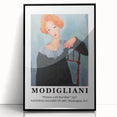 Large abstract wall art featuring a Modigliani-inspired face in muted earth tones, framed in black acrylic.