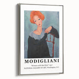 Landscape art painting on framed canvas featuring a Modigliani-inspired design in colorful and black tones.