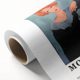 Art deco poster featuring a stylized female portrait in muted pastel shades.