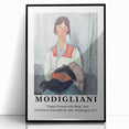 Large abstract wall art featuring a Modigliani-inspired design in muted earth tones on a framed acrylic print.