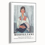 Vintage poster art featuring a colorful Modigliani design on a large framed canvas, ideal for living room decor.