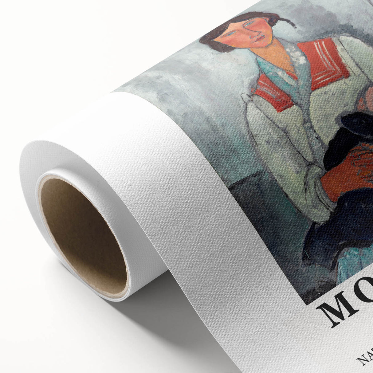 Art deco poster featuring a minimalist Modigliani portrait in muted beige tones on rolled canvas, ideal for nursery wall art.