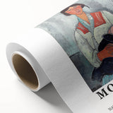 Art deco poster featuring a minimalist Modigliani portrait in muted beige tones on rolled canvas, ideal for nursery wall art.