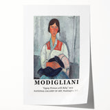 Extra large rolled print featuring a Modigliani-inspired abstract floral design in muted earth tones.