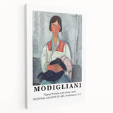 Abstract Modigliani-inspired portrait on stretched canvas with neutral and earth tones, ideal for kitchen wall art.