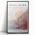 Large abstract wall art by Paul Klee in mid-century modernist style, featuring geometric shapes in a range of muted colors.