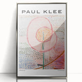 Mid-century modernist art by Paul Klee in silver framed acrylic, featuring geometric shapes in muted tones.