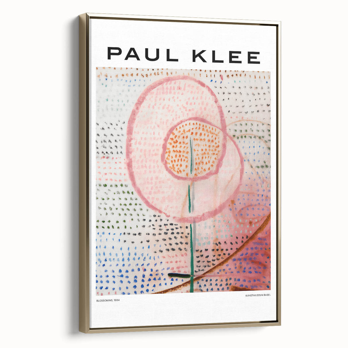 Framed canvas of a Paul Klee-inspired abstract landscape, featuring muted earth tones, ideal for bedroom wall art.