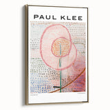 Framed canvas of a Paul Klee-inspired abstract landscape, featuring muted earth tones, ideal for bedroom wall art.