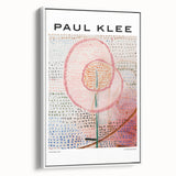 Extra large framed canvas featuring a vintage Paul Klee design with colorful abstract shapes on a black background.