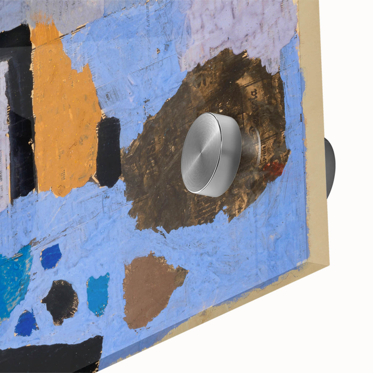Large abstract wall art by Paul Klee in mid-century modernist style, featuring geometric shapes in muted tones.