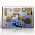 Large abstract wall art by Paul Klee, featuring geometric shapes in muted colors, framed in black acrylic.