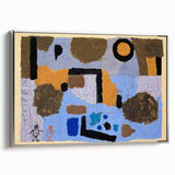 Framed canvas featuring a colorful abstract landscape by Paul Klee.