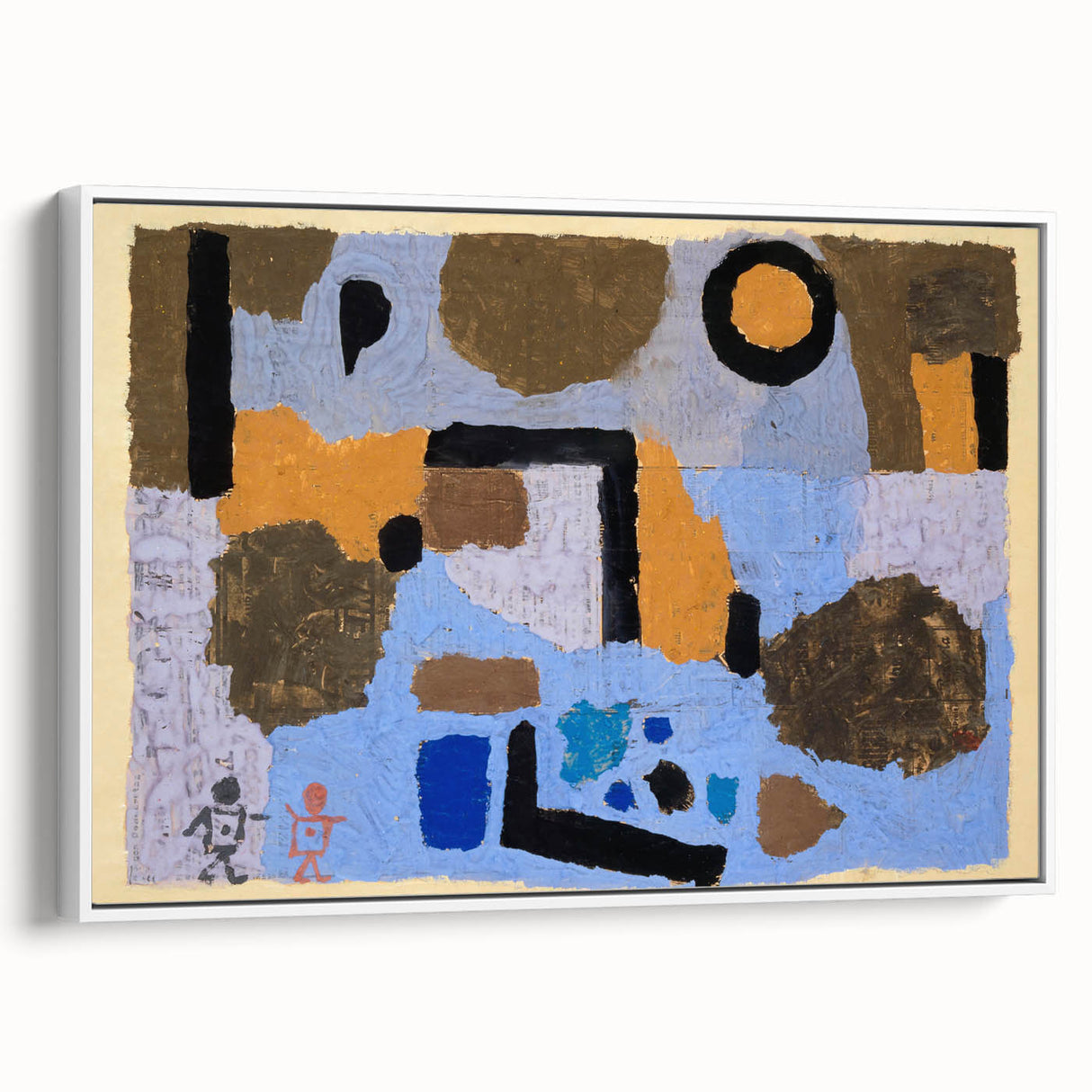 Vintage poster art by Paul Klee featuring colorful geometric shapes on a large framed canvas, ideal for living room decor.