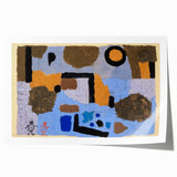 Abstract floral design by Paul Klee in muted colors on a rolled print, suitable as art wall dining room decor.