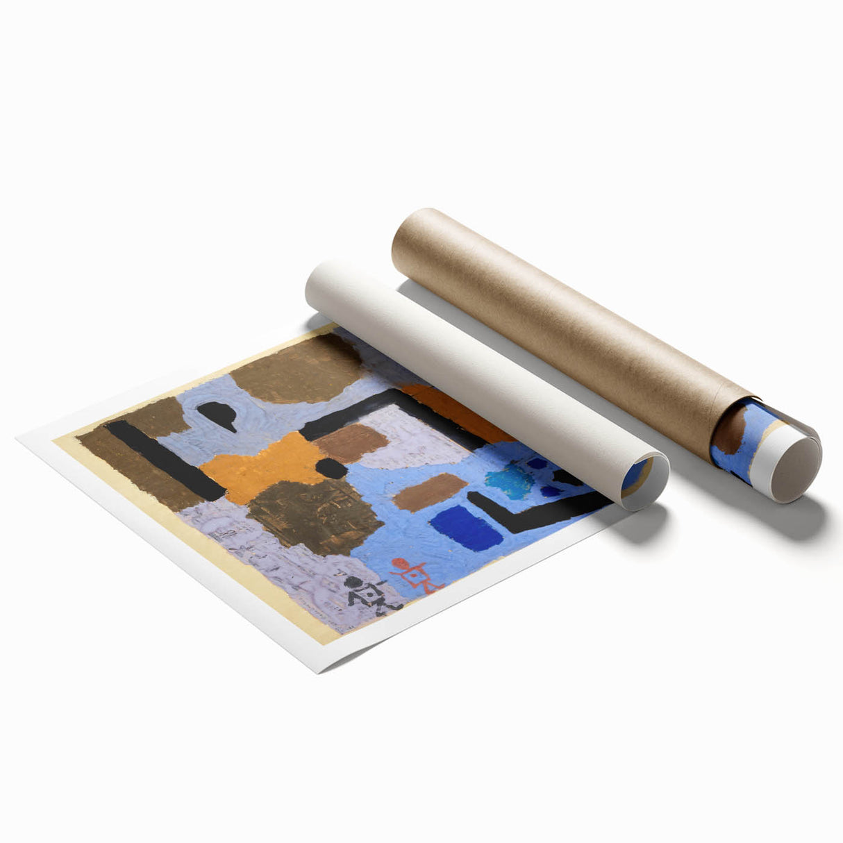 Extra large rolled print featuring a Paul Klee-inspired abstract floral design in pastel colors.