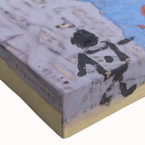 Large art featuring a black and white abstract landscape by Paul Klee on stretched canvas, suitable for bedroom decor.