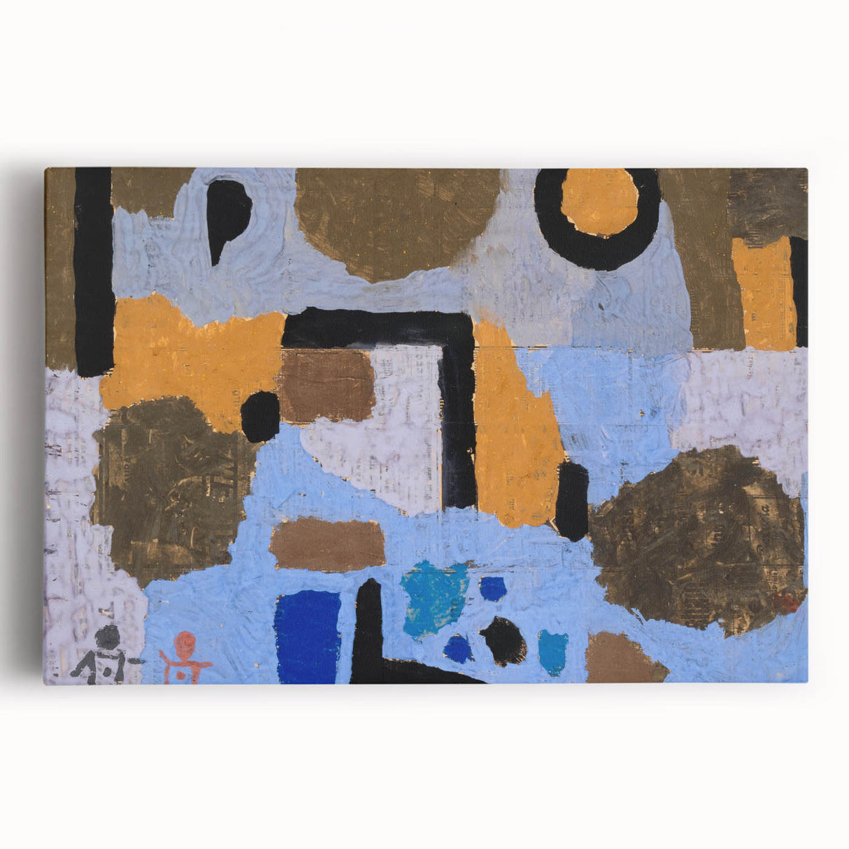 Black and white abstract design by Paul Klee on stretched canvas, ideal for kitchen wall art.
