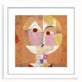 Abstract art print by Paul Klee featuring geometric shapes in muted tones, framed with a white mat.