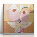 Acrylic print of a Paul Klee inspired modern art design, featuring abstract shapes in muted colors.