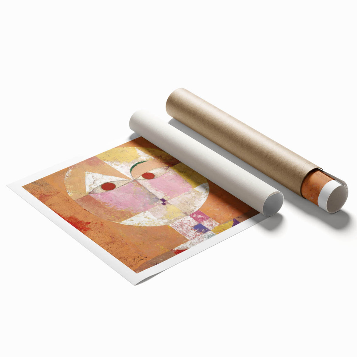 Extra large rolled print featuring a Paul Klee-inspired abstract floral design in muted tones.
