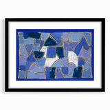 Extra large abstract art print featuring colorful, textured designs on a black framed canvas, ideal for living room decor.