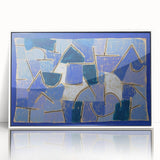 Art deco poster featuring geometric shapes in muted cream and beige, acrylic framed, ideal for modern nursery wall art.