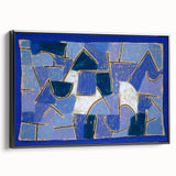 Black and white landscape painting on framed canvas, featuring a minimalist vintage poster style.