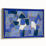 Framed canvas featuring a vintage Paul Klee landscape in black and gold tones, ideal for bedroom wall art.