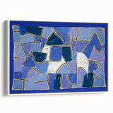 Vintage poster art by Paul Klee on framed canvas, featuring abstract black and colorful design, ideal for living room decor.