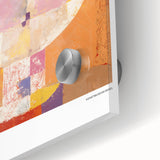 Mid-century modernist art by Paul Klee in muted earth tones on large acrylic glass, ideal for dining room art.