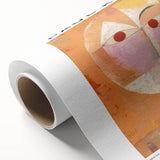 Art Deco style poster featuring geometric shapes in muted gold and teal, printed on rolled canvas.